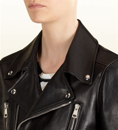 gucci leather biker jacket womens|gucci leather biker jacket.